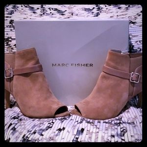 Marc fisher leather and suede open toe bootie